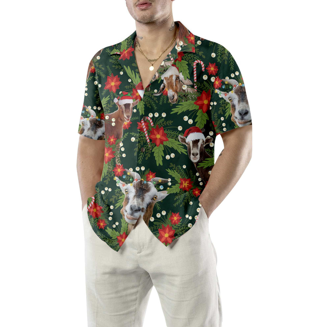 Drune | Weihnachtsziege mit Weihnachtsstern Hawaii-Hemd, Lustiges Weihnachtsziege Hemd