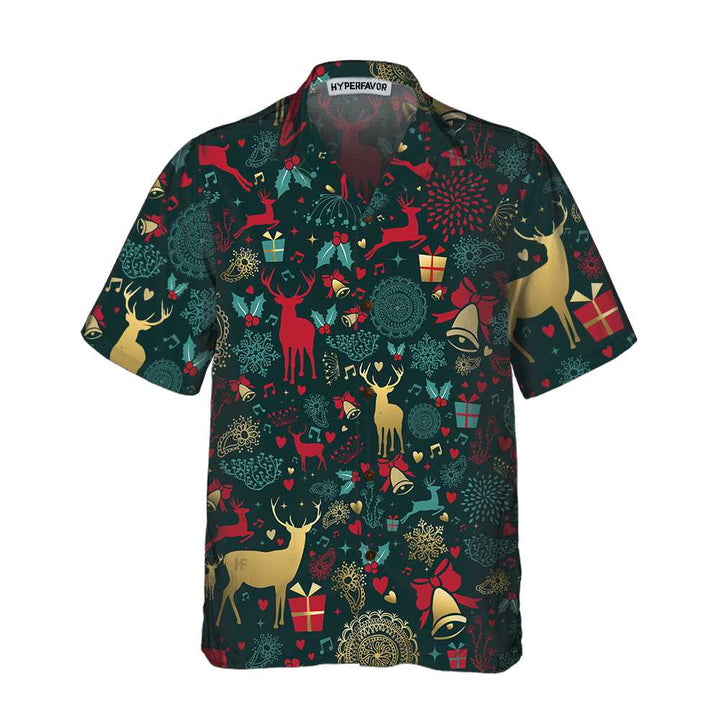 Drune | Weihnachtsgoldhirschmuster Hawaiian Shirt, Weihnachtsren Shirt, Beste Weihnachtsgeschenkidee