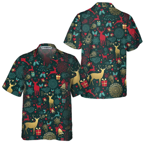 Drune | Weihnachtsgoldhirschmuster Hawaiian Shirt, Weihnachtsren Shirt, Beste Weihnachtsgeschenkidee