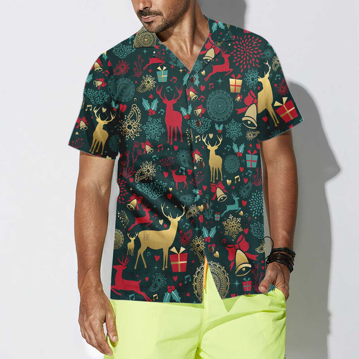 Drune | Weihnachtsgoldhirschmuster Hawaiian Shirt, Weihnachtsren Shirt, Beste Weihnachtsgeschenkidee
