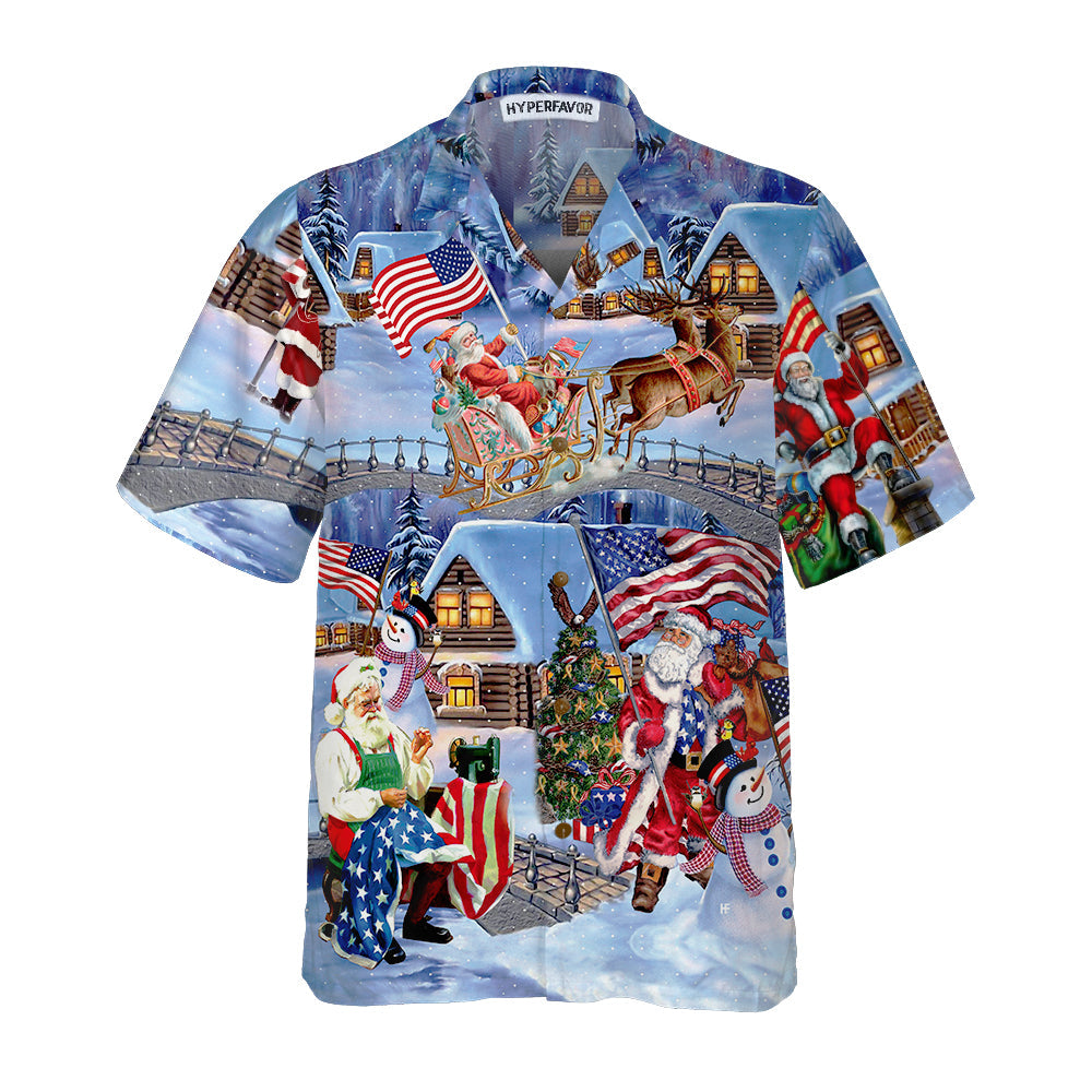 Drune | Weihnachtsferien Santa Patriot Hawaii-Hemd, American Flag Weihnachtshemd, einzigartiges Weihnachtsgeschenk