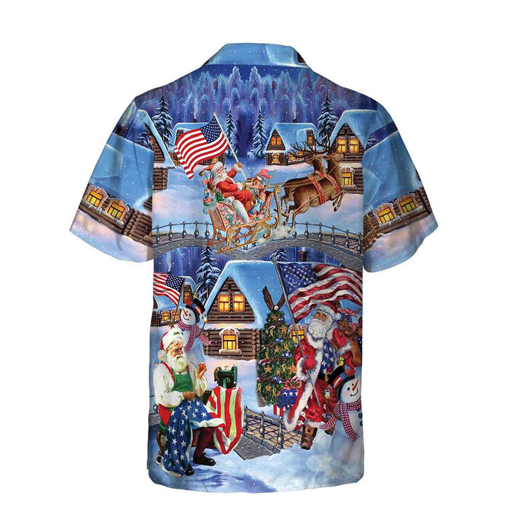 Drune | Weihnachtsferien Santa Patriot Hawaii-Hemd, American Flag Weihnachtshemd, einzigartiges Weihnachtsgeschenk