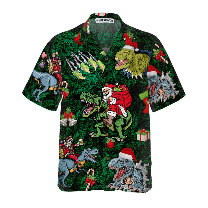 Drune | Weihnachtsferien mit T-Rex Hawaii-Hemd, Lustiges Dinosaurier-Weihnachtshemd, Beste Weihnachtsgeschenk-Idee
