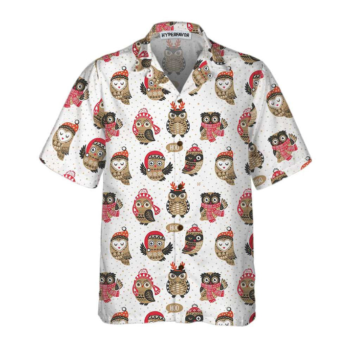 Drune | Weihnachts-Eule mit Strickmütze Hawaiian Shirt, Lustiges Weihnachtshemd, Beste Weihnachtsgeschenkidee