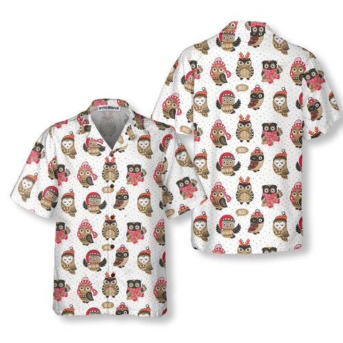 Drune | Weihnachts-Eule mit Strickmütze Hawaiian Shirt, Lustiges Weihnachtshemd, Beste Weihnachtsgeschenkidee