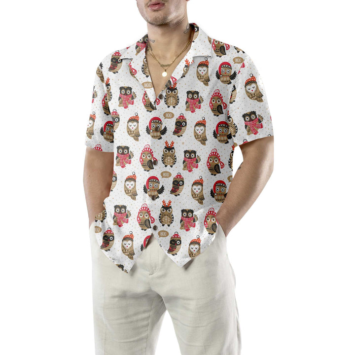 Drune | Weihnachts-Eule mit Strickmütze Hawaiian Shirt, Lustiges Weihnachtshemd, Beste Weihnachtsgeschenkidee