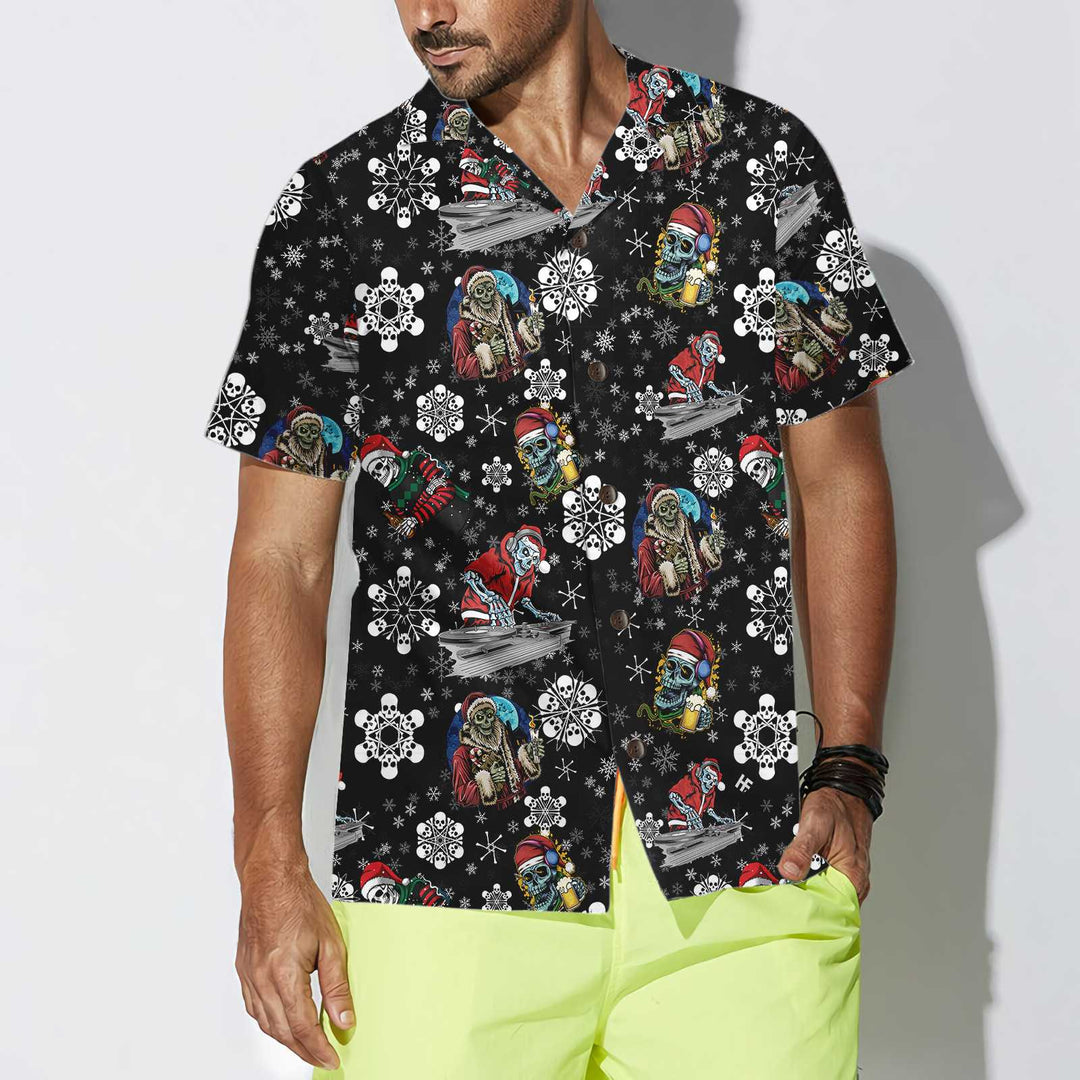 Drune | Weihnachtsfeier Nacht mit Skeletten Hawaiian Shirt, Santa Skeleton Shirt, Bestes Geschenk für Weihnachten
