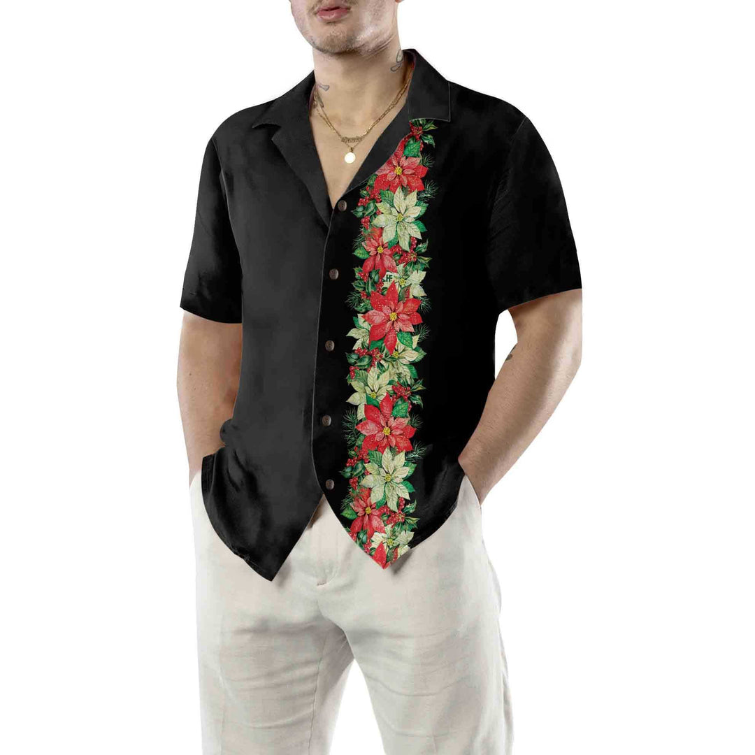 Drune | Weihnachts-Glücksklee-Blumen und Stechpalmenbeeren Weihnachts-Hawaiian-Shirt, Floral Weihnachts-Hawaiian-Shirt