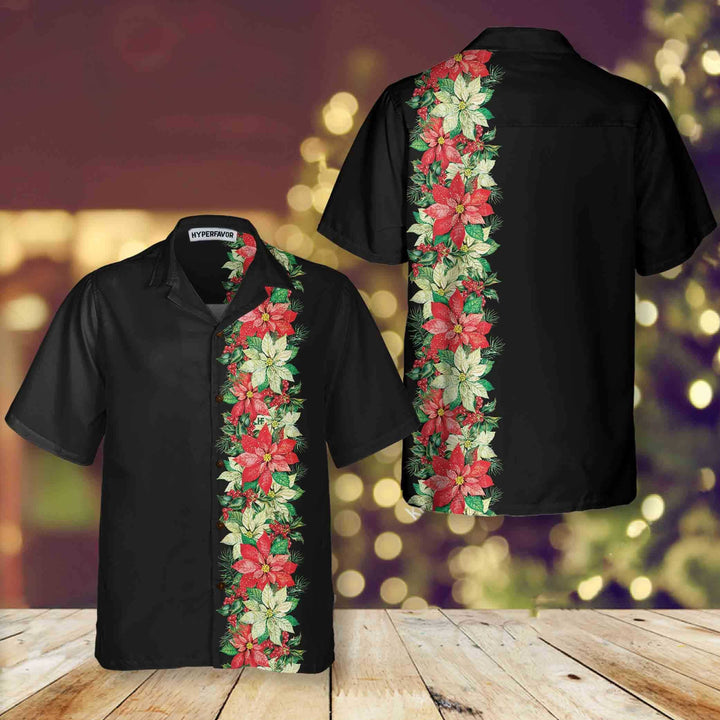 Drune | Weihnachts-Glücksklee-Blumen und Stechpalmenbeeren Weihnachts-Hawaiian-Shirt, Floral Weihnachts-Hawaiian-Shirt
