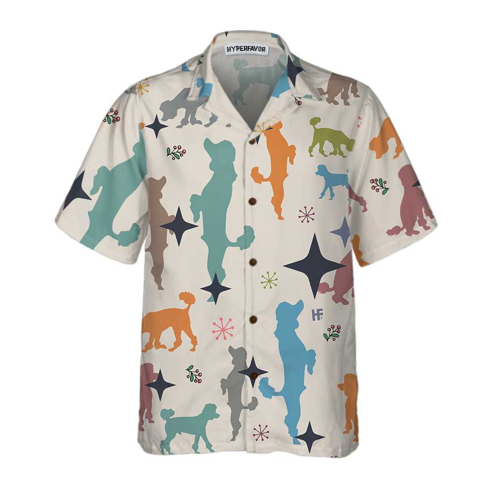 Drune | Weihnachts-Pudel Nahtloses Muster Hawaiianisches Hemd, Pudel Hund Weihnachtshemd, Beste Weihnachtsgeschenk-Idee