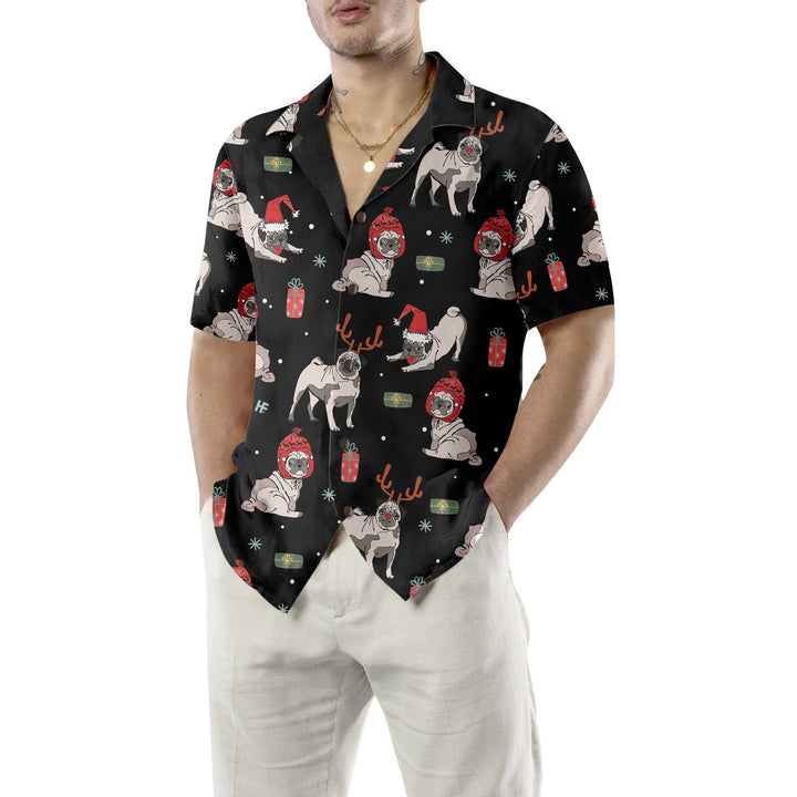Drune | Weihnachts Pug Hund Hawaiian Shirt, Weihnachts Pug Shirt für Männer & Frauen, Beste Weihnachtsgeschenkidee