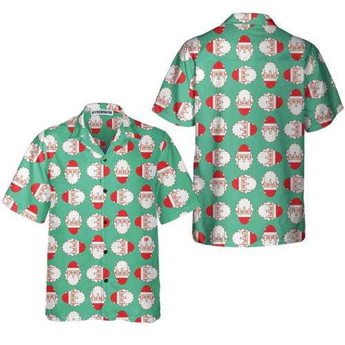 Drune | Weihnachtsmann-Gesicht Nahtloses Muster Hawaiian Shirt, Lustiges Weihnachts Hawaiian Shirt