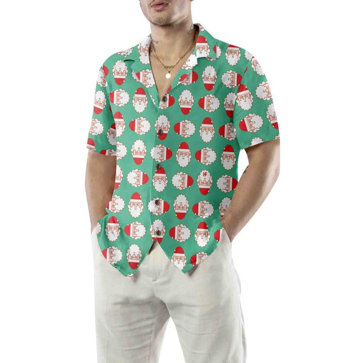 Drune | Weihnachtsmann-Gesicht Nahtloses Muster Hawaiian Shirt, Lustiges Weihnachts Hawaiian Shirt