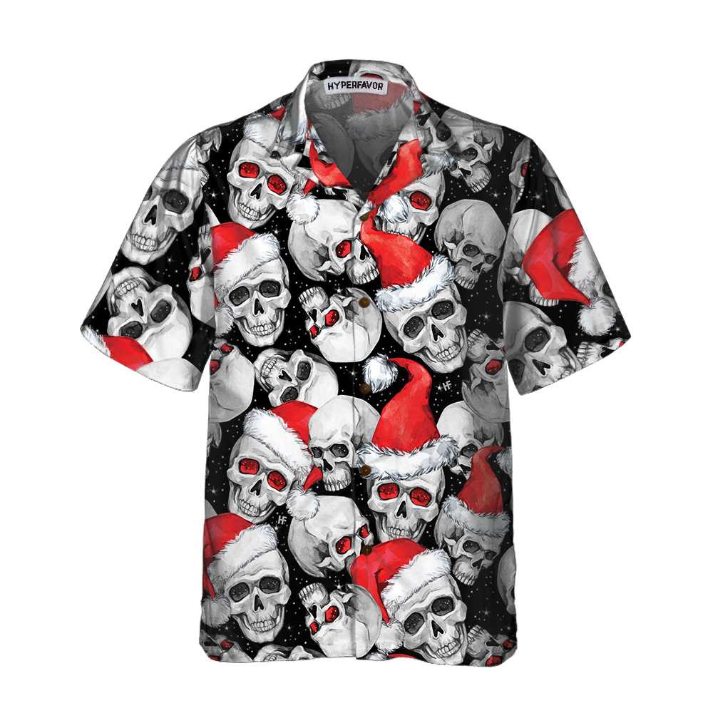 Drune | Weihnachtsmann Schädel Hawaiian Shirt, Weihnachts Schädel Shirt, einzigartiges Weihnachtsgeschenk
