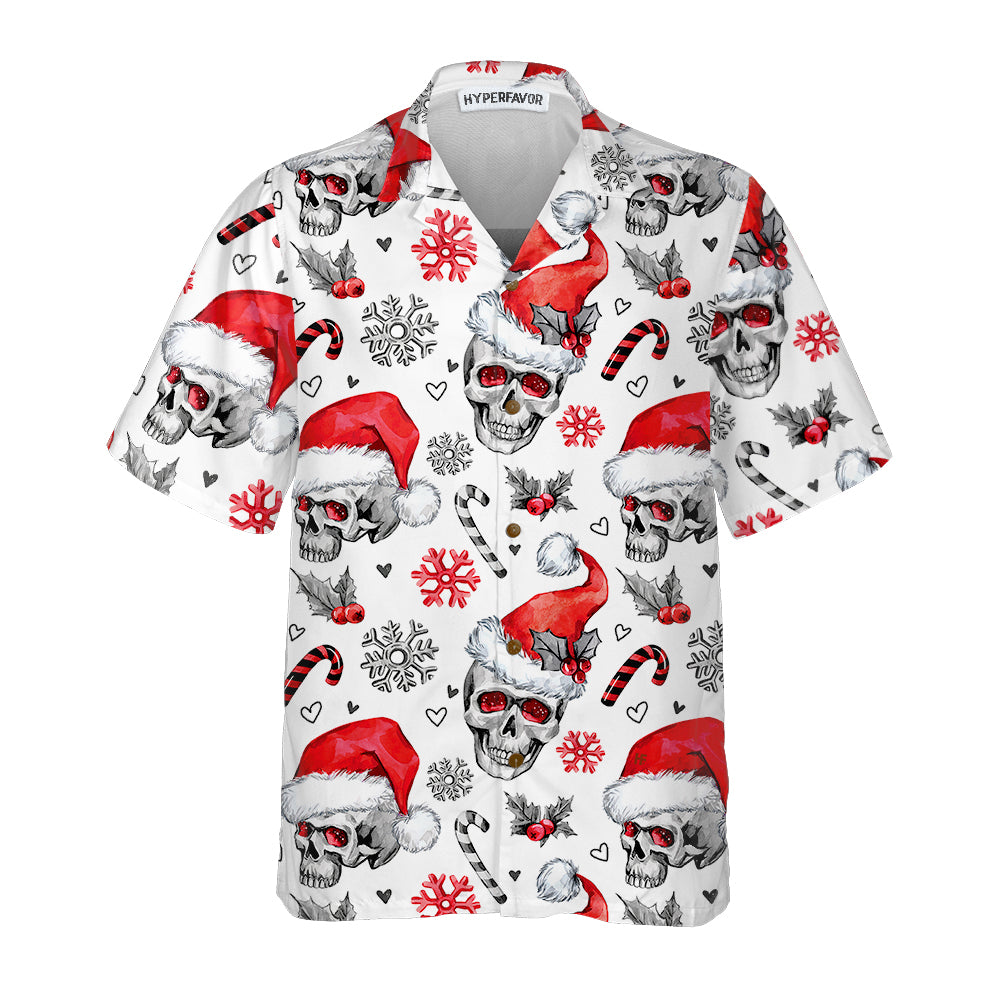 Drune | Weihnachts-Schädel mit Zuckerstangen Weiße Version Weihnachts-Hawaiian-Shirt, Schädel Weihnachts-Hawaiian-Shirt für Herren