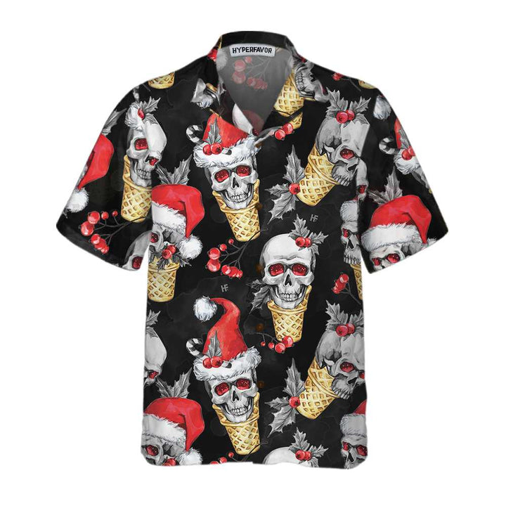 Drune | Weihnachts-Schädel mit Waffeltüte Hawaiian Shirt, Lustiges Schädel Weihnachts-Shirt, Bestes Geschenk für Weihnachten