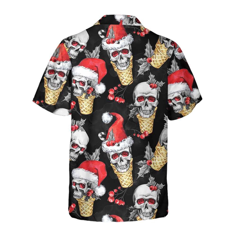 Drune | Weihnachts-Schädel mit Waffeltüte Hawaiian Shirt, Lustiges Schädel Weihnachts-Shirt, Bestes Geschenk für Weihnachten