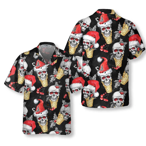Drune | Weihnachts-Schädel mit Waffeltüte Hawaiian Shirt, Lustiges Schädel Weihnachts-Shirt, Bestes Geschenk für Weihnachten