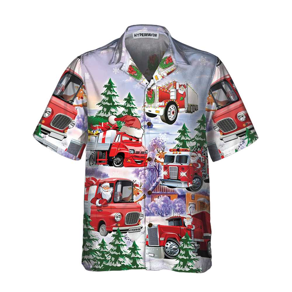 Drune | Weihnachts-Truck Hawaiihemd, Roter Truck Weihnachtshemd, Bestes Weihnachtsgeschenk