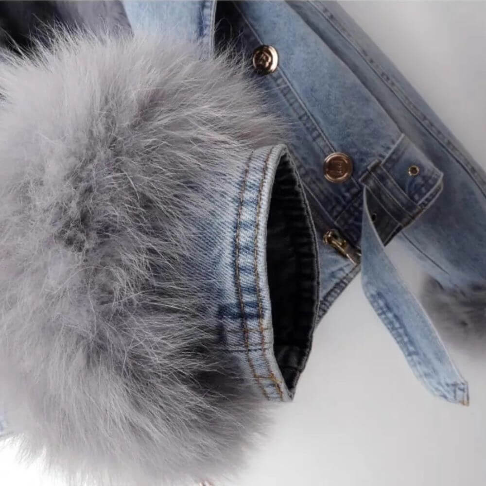 Drune | Denimjacke mit Abnehmbarem Kunstfellkragen