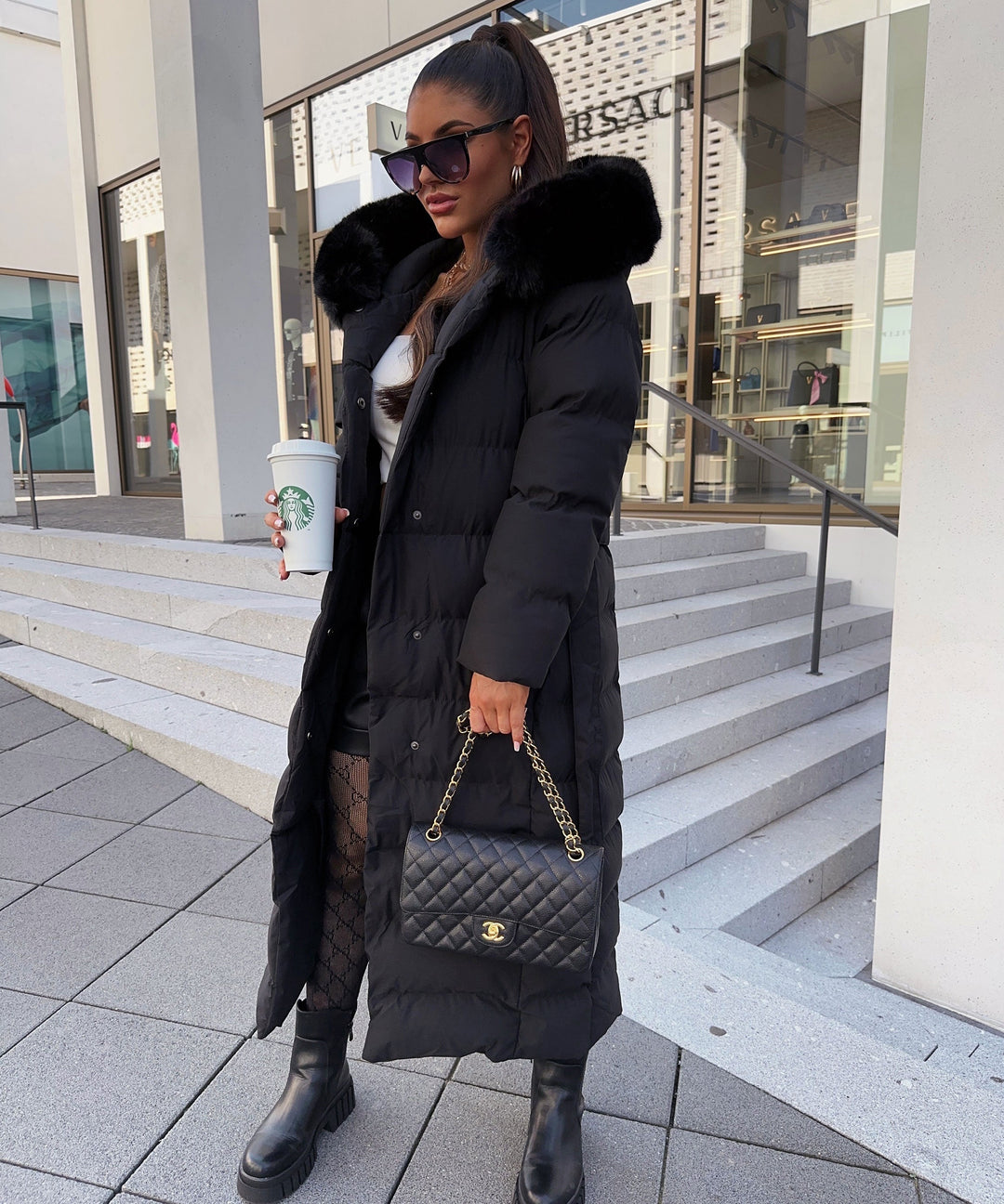Drune | Damen Lange Gewattete Winterparka mit Kapuze und Gürtel