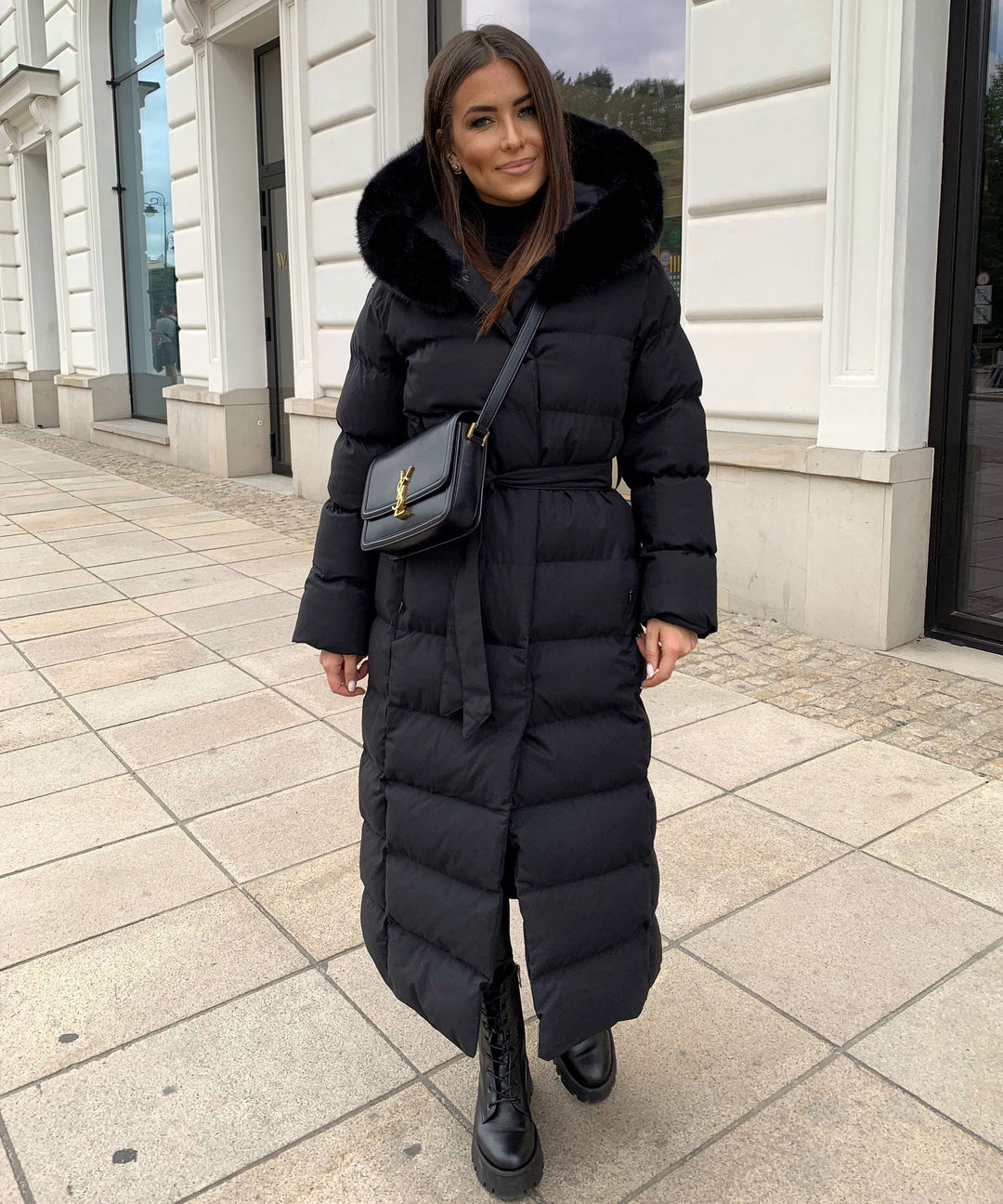 Drune | Damen Lange Gewattete Winterparka mit Kapuze und Gürtel