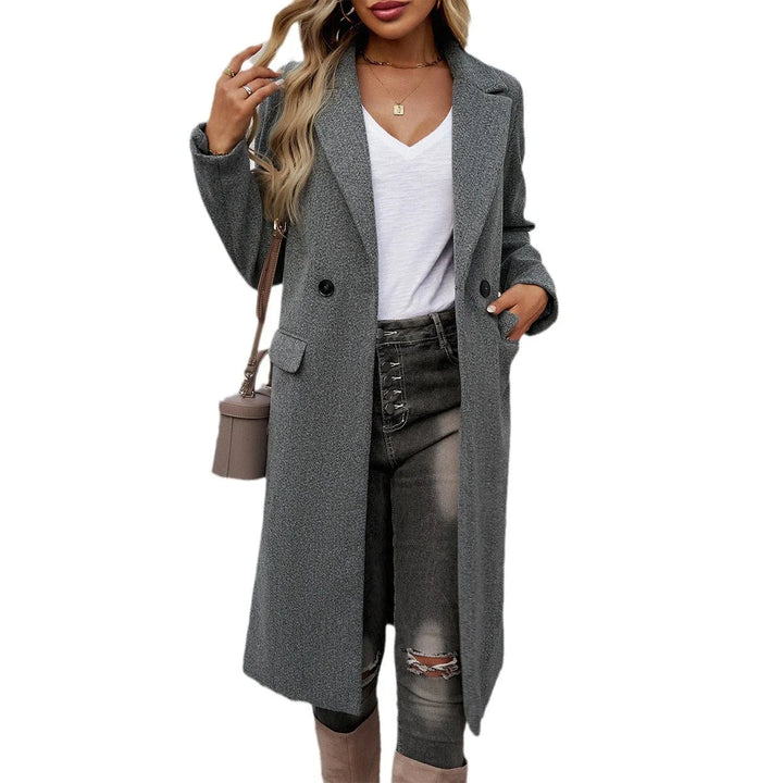 Drune | Damen Eleganter Langer Trenchcoat mit Reverskragen und Einfachen Knöpfen