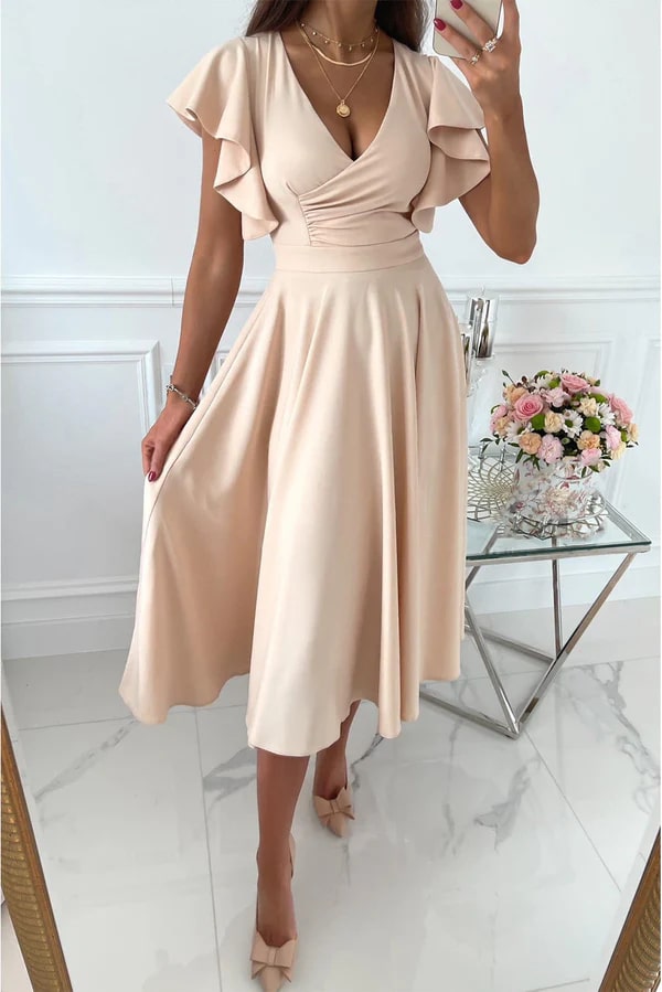 Drune | Elegantes Midi Kleid Mit Schmetterlingsärmeln