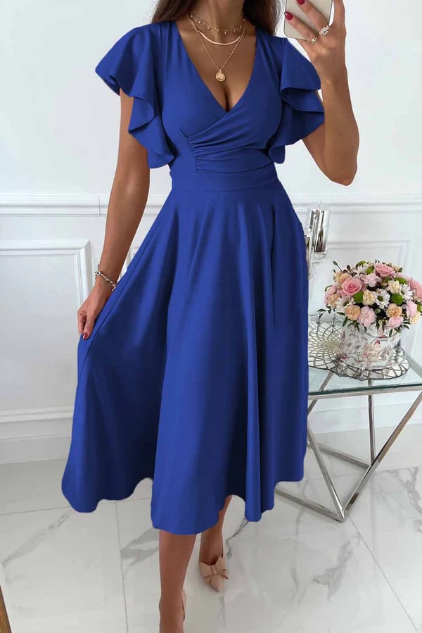 Drune | Elegantes Midi Kleid Mit Schmetterlingsärmeln