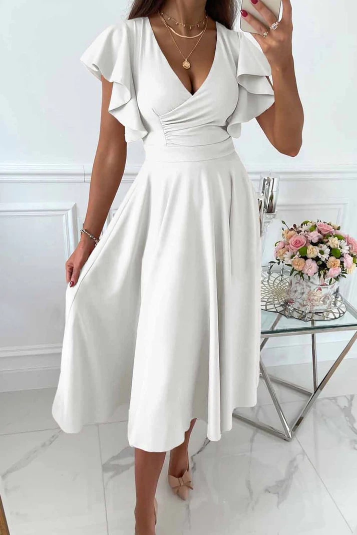 Drune | Elegantes Midi Kleid Mit Schmetterlingsärmeln