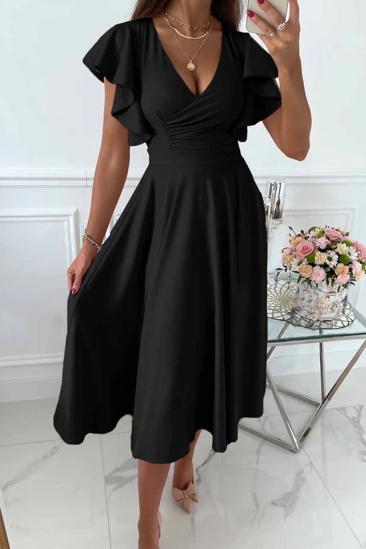 Drune | Elegantes Midi Kleid Mit Schmetterlingsärmeln