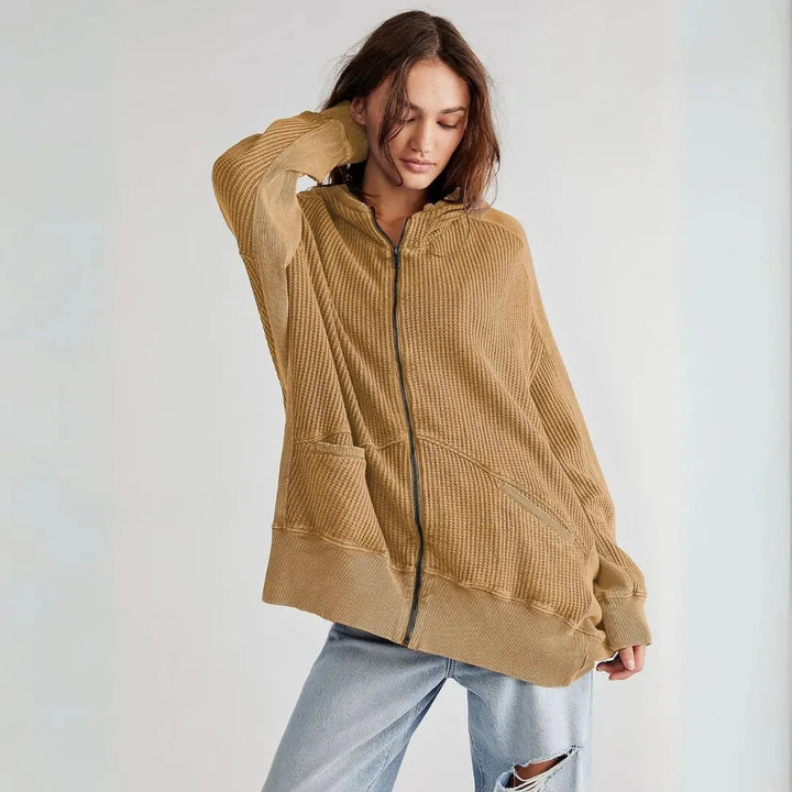 Drune | Übergroße Waffel-Strick Zip-Hoodie