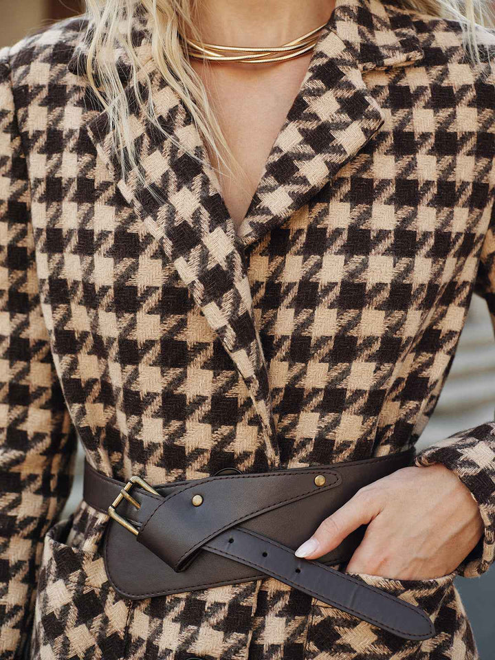 Drune | Hahnentritt Blazer - Gürteldesign mit langen Ärmeln