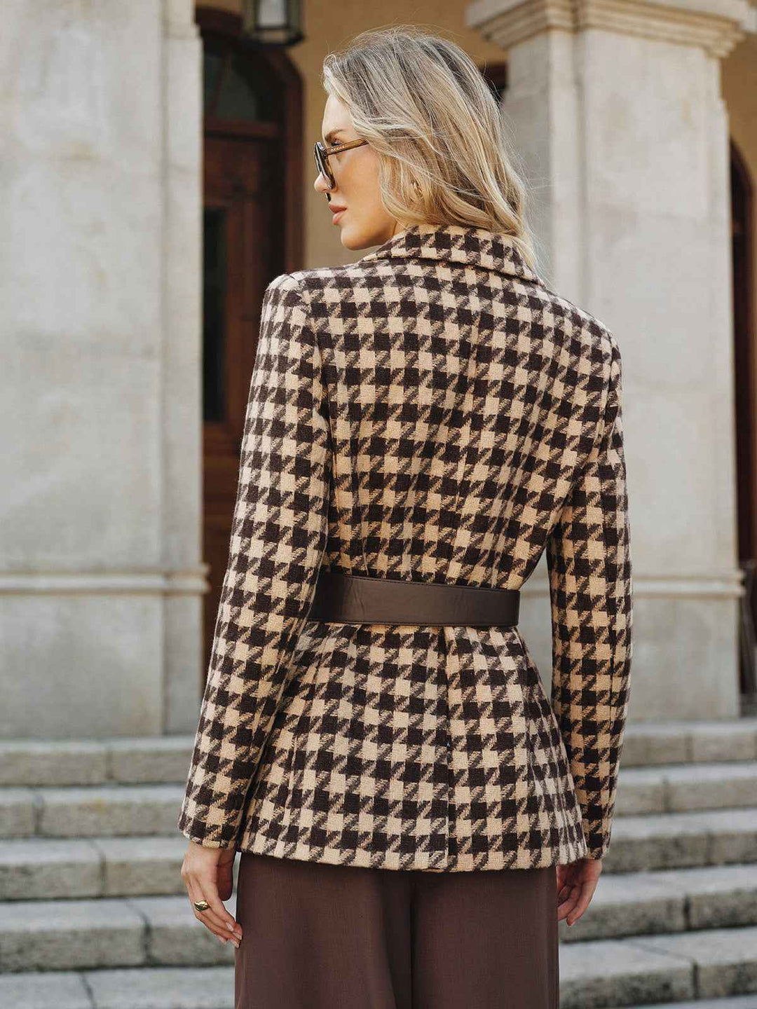 Drune | Hahnentritt Blazer - Gürteldesign mit langen Ärmeln