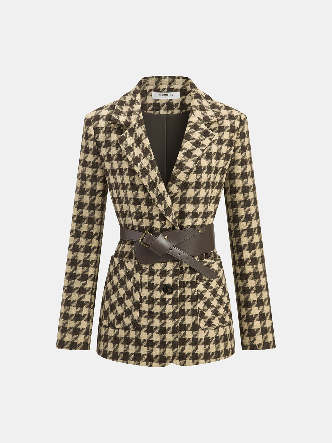Drune | Hahnentritt Blazer - Gürteldesign mit langen Ärmeln