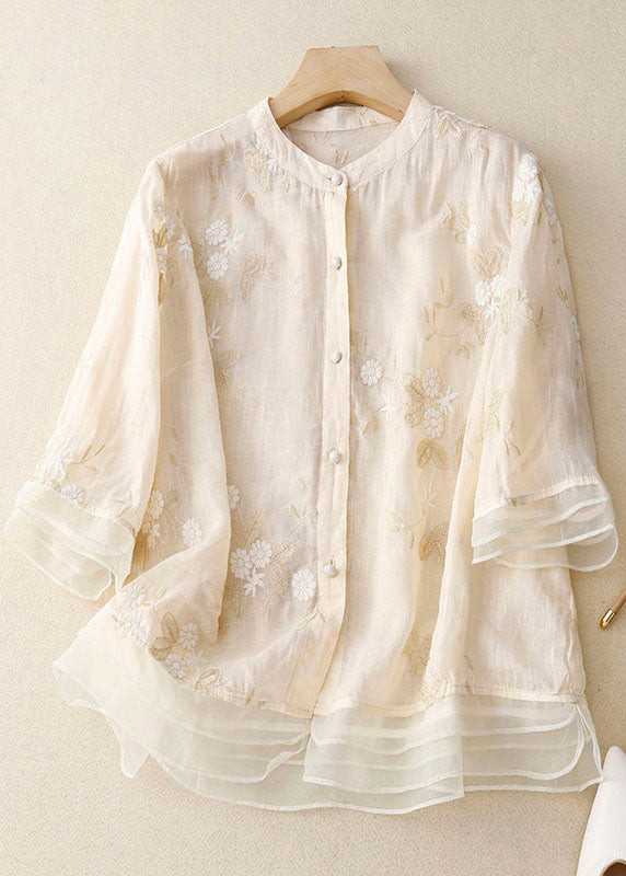 Drune | Bestickte Baumwoll Leinen Bluse