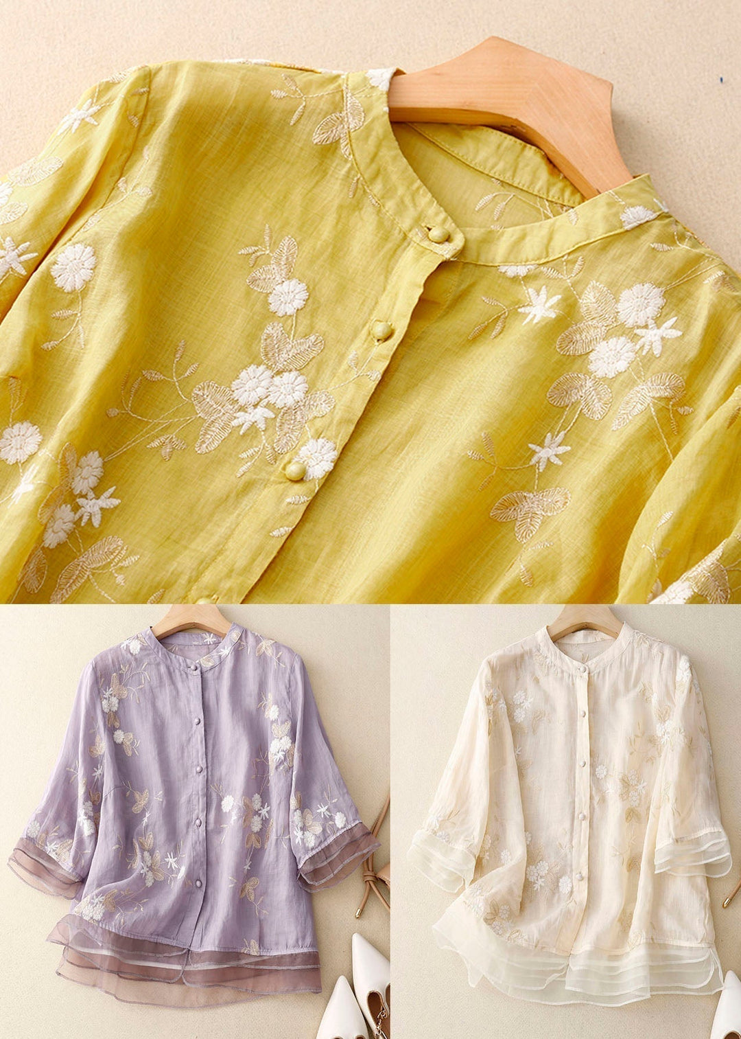 Drune | Bestickte Baumwoll Leinen Bluse