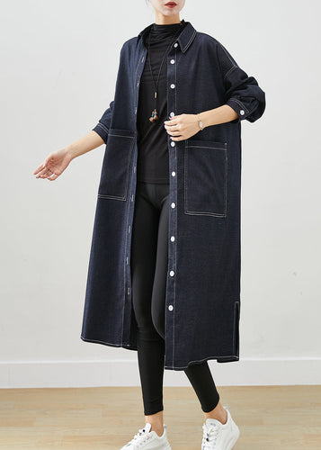 Drune | Schwarze Übergröße Taschen Seitlich Offene Denim Trenchcoats