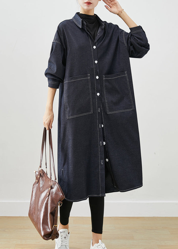 Drune | Schwarze Übergröße Taschen Seitlich Offene Denim Trenchcoats