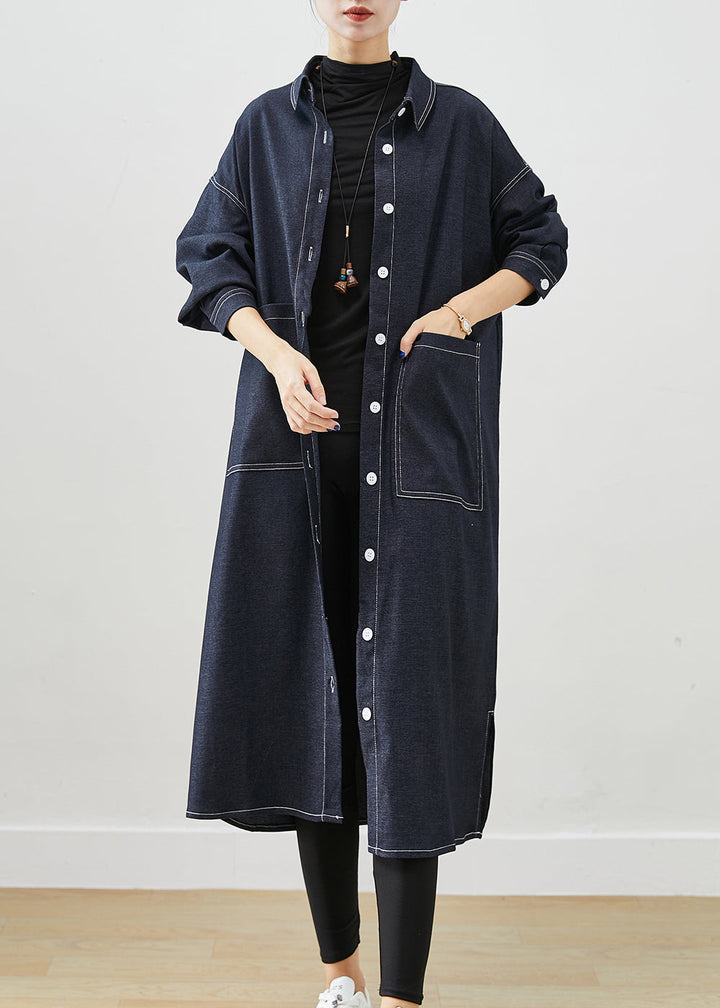 Drune | Schwarze Übergröße Taschen Seitlich Offene Denim Trenchcoats