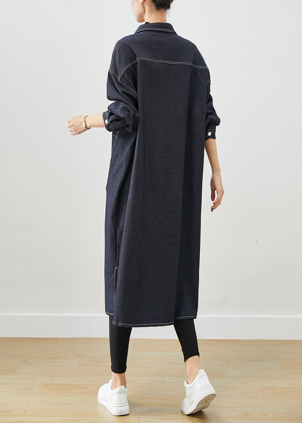 Drune | Schwarze Übergröße Taschen Seitlich Offene Denim Trenchcoats