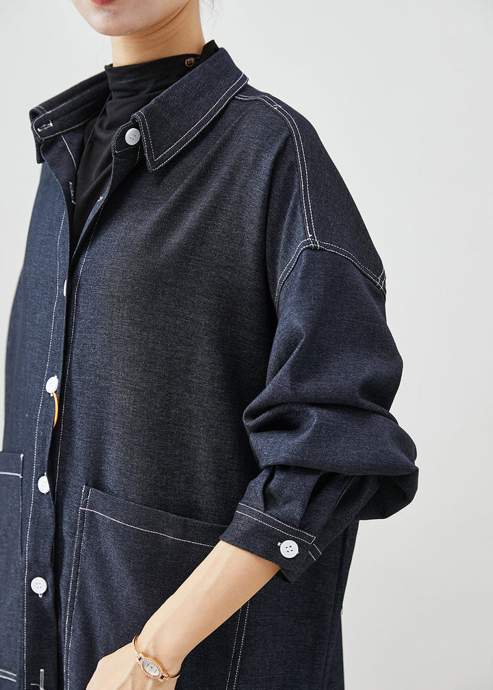 Drune | Schwarze Übergröße Taschen Seitlich Offene Denim Trenchcoats