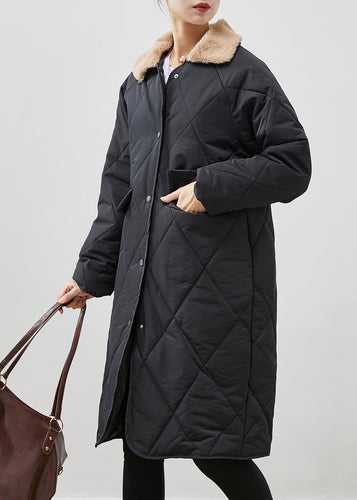 Drune | Schwarze Peter-Pan-Kragen Taschen Entenfedern Pufferjacken Winter