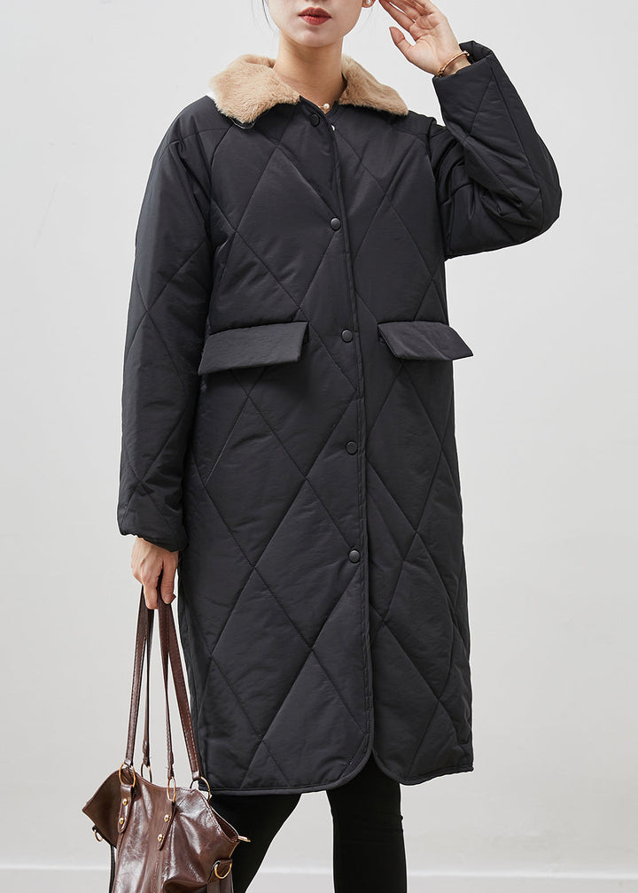 Drune | Schwarze Peter-Pan-Kragen Taschen Entenfedern Pufferjacken Winter