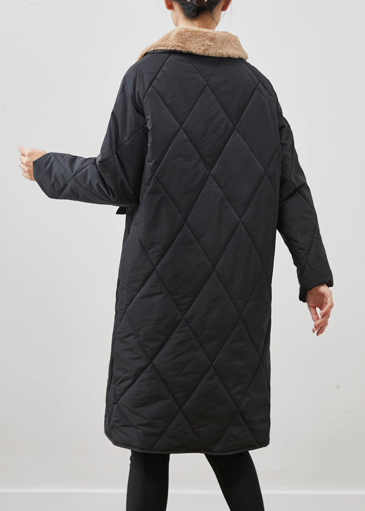 Drune | Schwarze Peter-Pan-Kragen Taschen Entenfedern Pufferjacken Winter