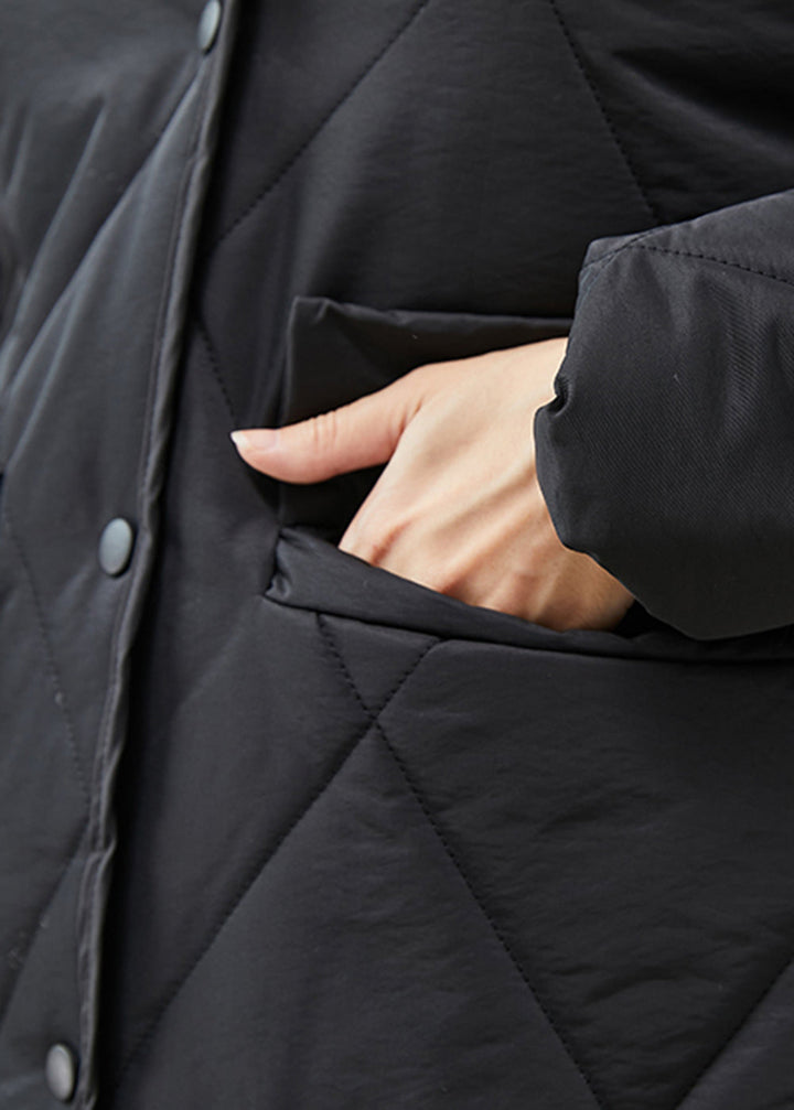 Drune | Schwarze Peter-Pan-Kragen Taschen Entenfedern Pufferjacken Winter