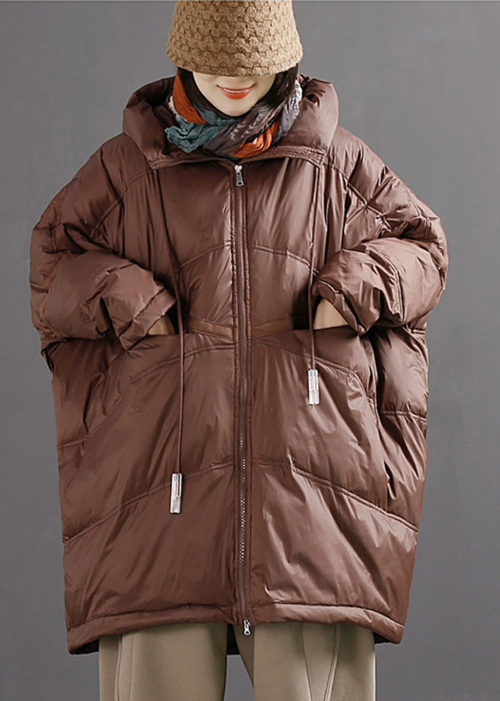 Drune | Schwarzgrüne Zip-Up Kordelzug Enten Daunenjacken Winter