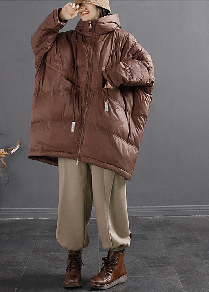 Drune | Schwarzgrüne Zip-Up Kordelzug Enten Daunenjacken Winter