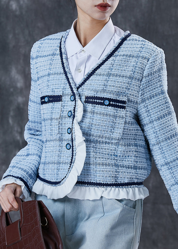 Drune | Blaue Rüschenshirt-Patchwork-Baumwollmäntel