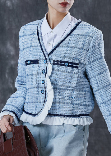 Drune | Blaue Rüschenshirt-Patchwork-Baumwollmäntel